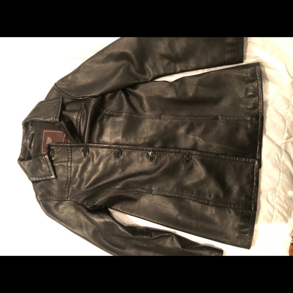 Coach black leather coat